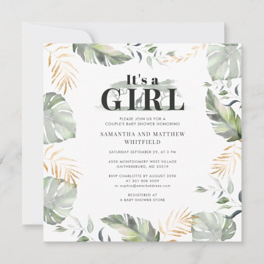 Invitation Jungle botanique Giraffe Couple Baby shower (Devant)