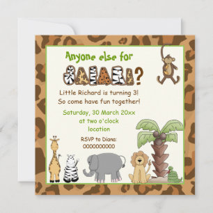 Invitation Jungle brown safari anniversaire de enfant