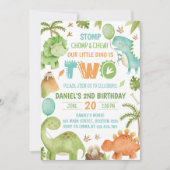 Invitation Jungle Dinosaur Cute Boy 2nd Birthday Party (Devant)