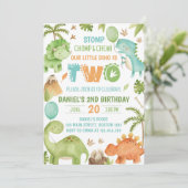 Invitation Jungle Dinosaur Cute Boy 2nd Birthday Party (Debout devant)