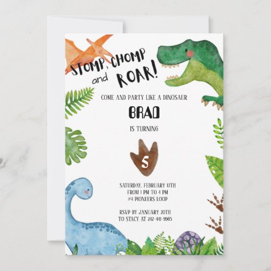 Invitation Jungle Dinosaur fête d'anniversaire (Devant)