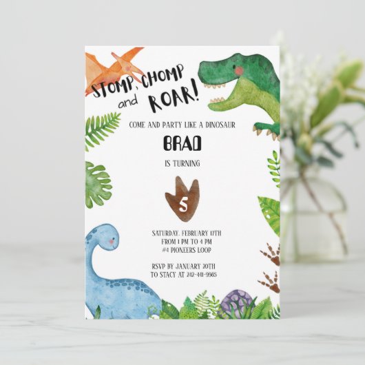 Invitation Jungle Dinosaur fête d'anniversaire (Debout devant)