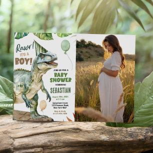 Invitation Jungle Dinosaur T Rex Baby Boy Shoy Photo