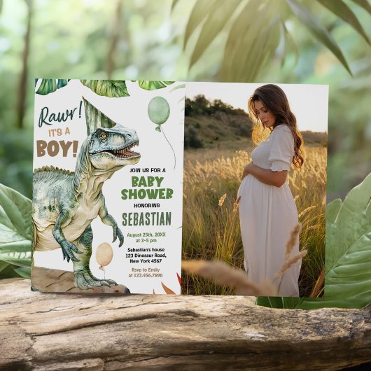 Invitation Jungle Dinosaur T Rex Baby Boy Shoy Photo