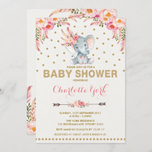 Invitation Jungle d'or de rose d'invitation de baby shower
