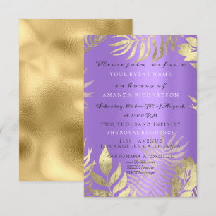 Invitation Jungle Doré Élégant Violet Mariage Anniversaire
