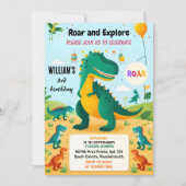 Invitation Jungle enfants mignons T trois 3 rex 3e anniversai (Devant)
