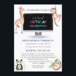 Invitation Jungle Forest Friends Boy Fête virtuelle d'anniver<br><div class="desc">TOUT ÂGE pour les enfants ! Organisez une fête d'anniversaire virtuelle et fêtez avec vos amis et votre famille. Design de charme avec un bureau noir moderne, ours de panda, fente, girafe de singe ami de la forêt jungle en aquarelle, coloré "fête d'anniversaire virtuel" typographie. Utilisez l'outil Personnaliser pour ajouter...</div>