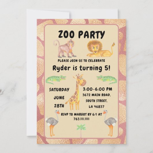 Invitation Jungle Fun Attend : Enfants Zoo Party Anniversaire (Devant)