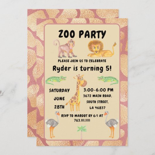 Invitation Jungle Fun Attend : Enfants Zoo Party Anniversaire (Devant / Derrière)
