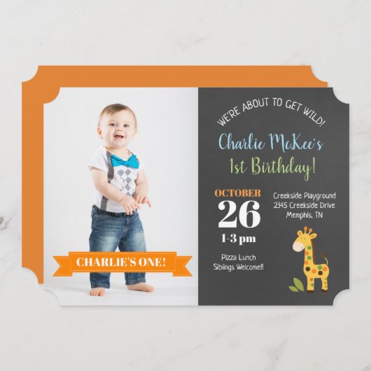 Invitation Jungle Giraffe Chalkboard Anniversaire Die Cut Inv (Devant / Derrière)