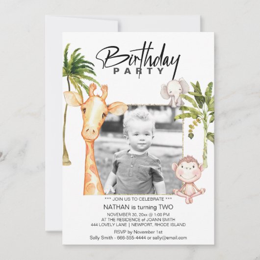 Invitation *~* Jungle Giraffe DEUX 2 AR21 Photo Anniversaire (Devant)