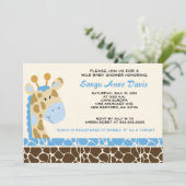 Invitation Jungle Giraffe Imprimer (bleu) Baby shower Invitat (Debout devant)