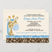 Invitation Jungle Giraffe Imprimer (bleu) Baby shower Invitat (Devant / Derrière)
