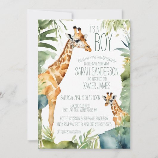 Invitation Jungle Giraffe Rencontrez le Baby shower (Devant)