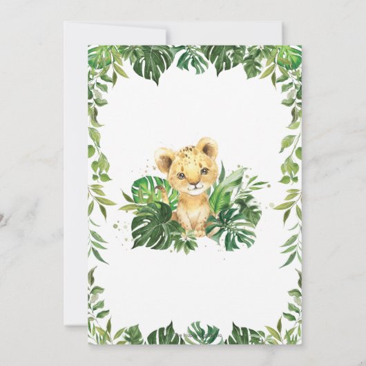 Invitation Jungle Green Adorable Lion Cub Baby shower garçon (Dos)