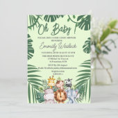 Invitation Jungle Green Foilage Animaux mignons sauvages Invi (Debout devant)