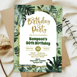 Invitation Jungle Green Monstera Tropical Birthday Party