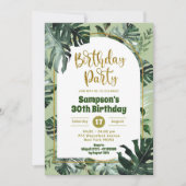 Invitation Jungle Green Monstera Tropical Birthday Party (Devant)