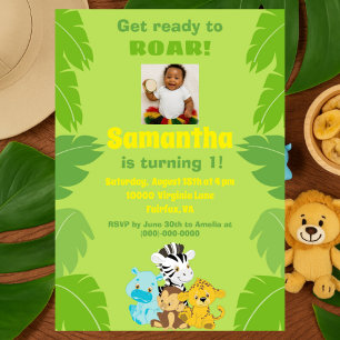 Invitation Jungle Jamboree 1er anniversaire Safari vert