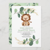 Invitation Jungle moderne Lion Green Baby shower Gold Co-Ed (Devant / Derrière)