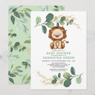 Invitation Jungle moderne Lion Green Baby shower Gold Co-Ed