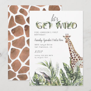 Invitation Jungle Moderne Verdure   Anniversaire de la girafe