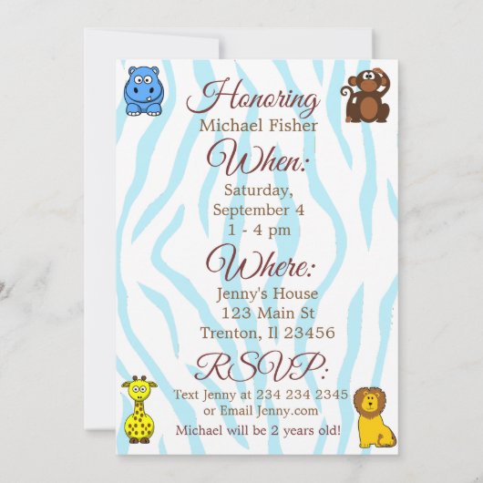 Invitation Jungle ou zoo Animaux à thème Anniversaire Invitat (Dos)