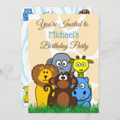 Invitation Jungle ou zoo Animaux à thème Anniversaire Invitat (Devant / Derrière)