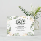 Invitation Jungle Palm Feuilles Baby shower garçon (Debout devant)