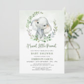 Invitation Jungle Petite arachide verdure Baby shower éléphan (Debout devant)