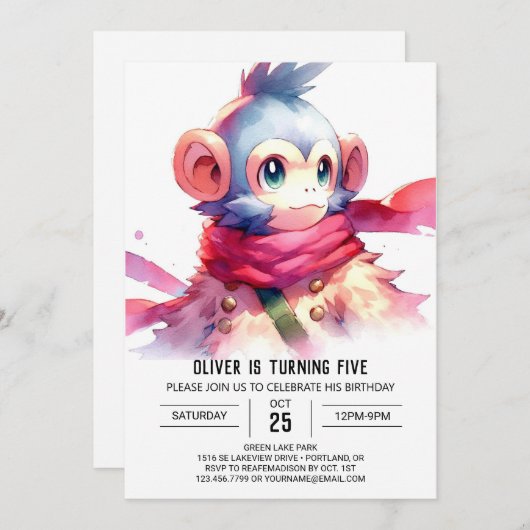 Invitation Jungle Printemps singe (Devant / Derrière)