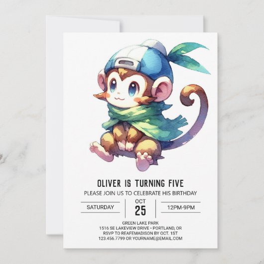 Invitation Jungle Printemps singe (Devant)