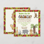 Invitation Jungle rouge, safari vert anniversaire de enfant (Devant / Derrière)