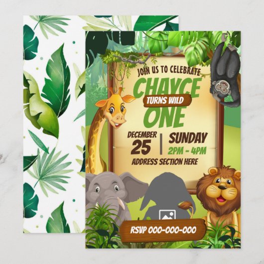 Invitation Jungle Safari (Devant / Derrière)