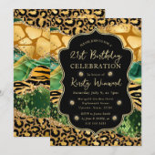 Invitation Jungle Safari Agate Léopard et Accent Doré Anniver (Devant / Derrière)