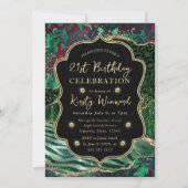 Invitation Jungle Safari Agate Vert et Accents Dorés Annivers (Devant)
