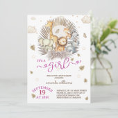 Invitation Jungle Safari animal bébé fille douche (Debout devant)