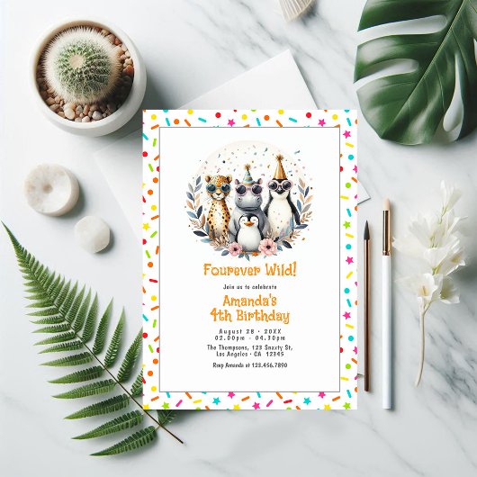 Invitation Jungle Safari animal "Fourever Wild" 4e anniversai