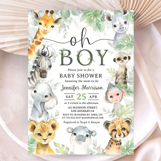 Invitation Jungle  Safari Animals Baby Shower Oh Boy