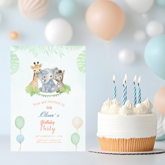 Invitation Jungle Safari Animals Kids Birthday