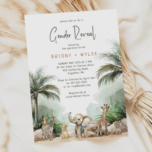 Invitation Jungle Safari Animaux Baby Genre Reveal