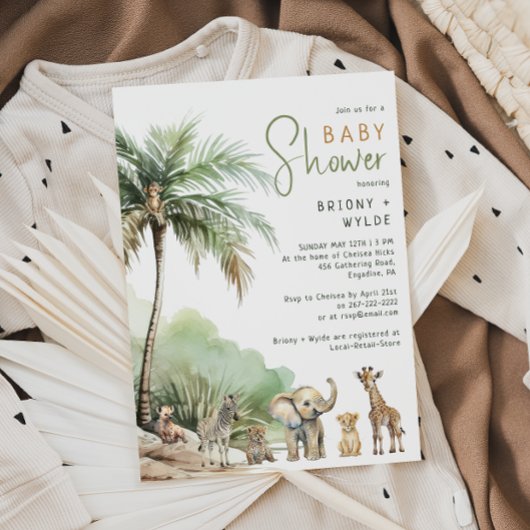 Invitation Jungle Safari Animaux Baby shower Couples