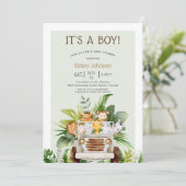 Invitation Jungle Safari Animaux Baby shower garçon (Debout devant)