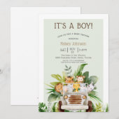 Invitation Jungle Safari Animaux Baby shower garçon (Devant / Derrière)