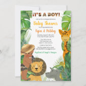 Invitation Jungle Safari Animaux Baby shower garçon (Devant)