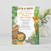 Invitation Jungle Safari Animaux Baby shower garçon (Debout devant)