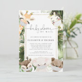 Invitation Jungle Safari Animaux Baby shower Par Mail Gold (Debout devant)