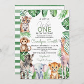 Invitation Jungle Safari Animaux Baby shower verdoyant (Devant / Derrière)