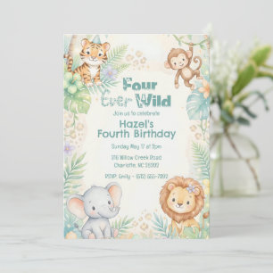Invitation Jungle Safari Animaux Four Ever Wild 4ème Annivers